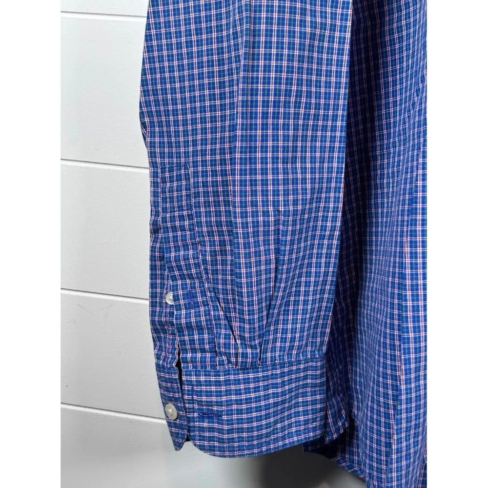 Chaps Mens Easy Care Plaid Button‎ Down Shirt Blue White Red Green Check XL Logo